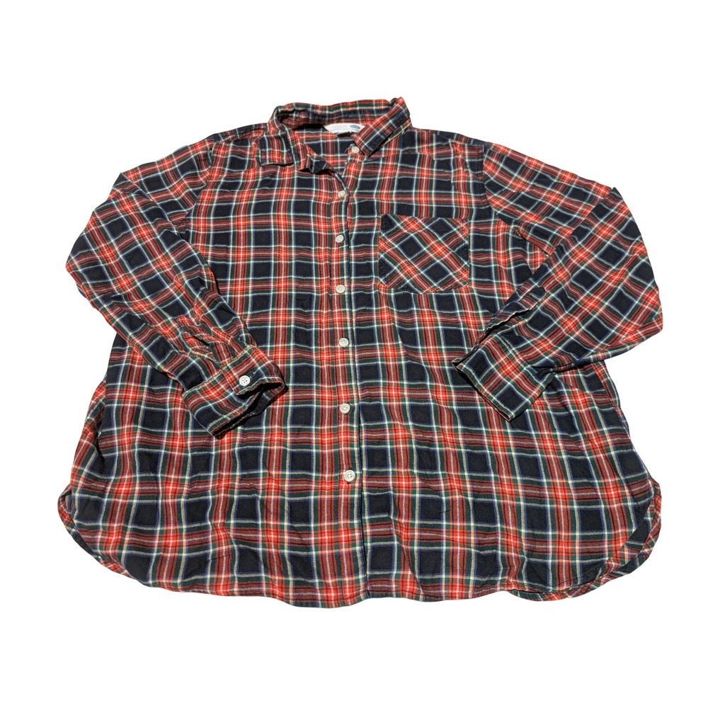 Old Navy Shirt Women XL Multicolor Plaid Flannel Button Down Long Sleeve Relaxed
